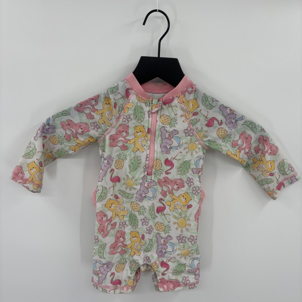 Care Bears Baby Girls Long Sleeve Swimsuit 12M Ruffle‎ Pink Vacation Snaps Cute